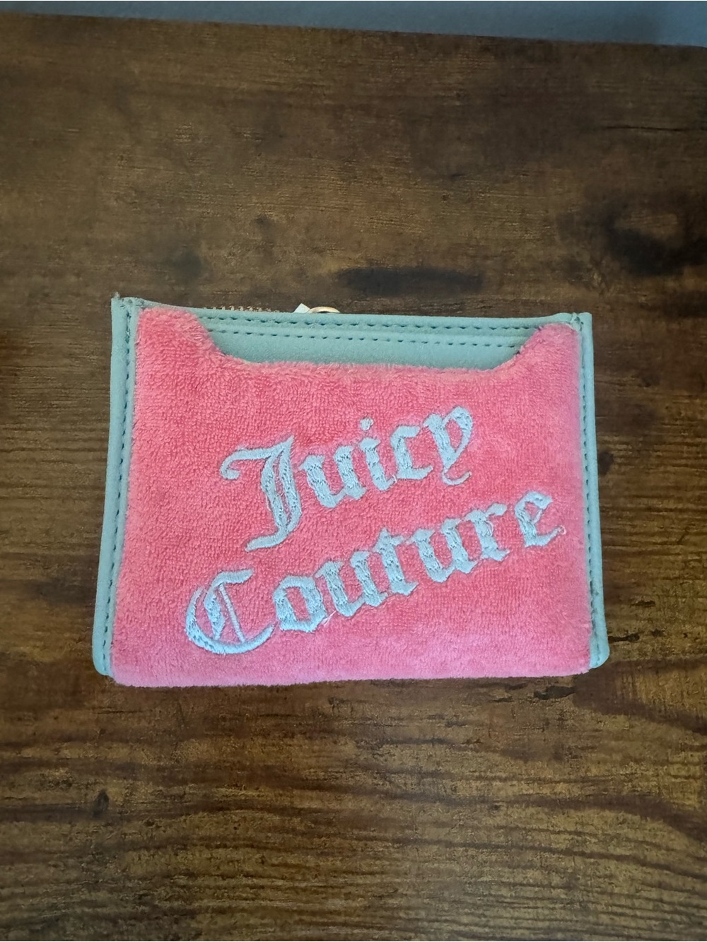 Juicy Couture Pink and Light Blue Velvet Card Holder Wallet